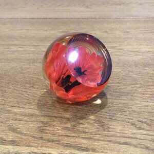 Caithness Scotland Glass Poppy World War Remembrance Paperweight Red Flower